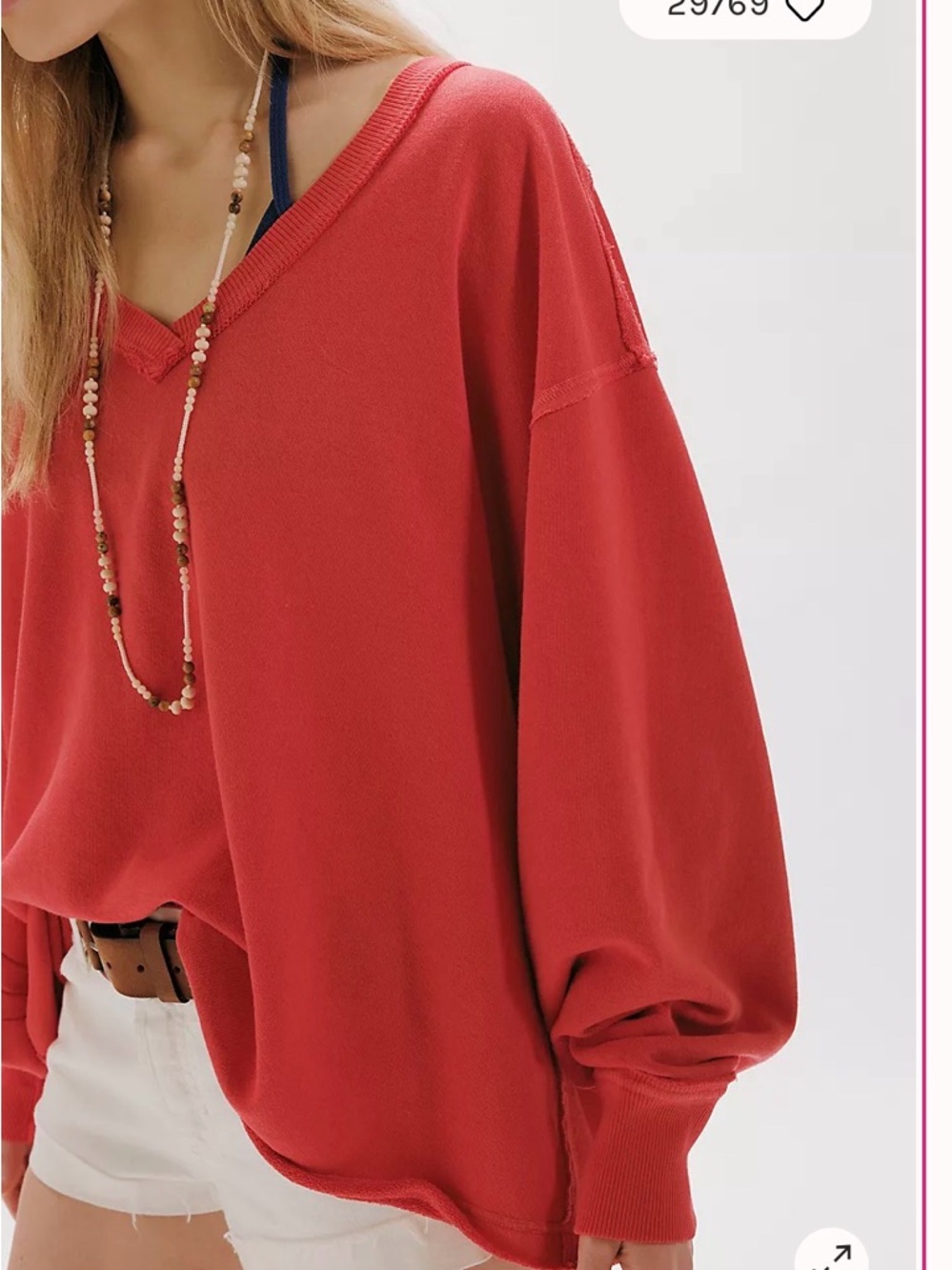 NWOT Free People We The Free Venice V-Neck Sweatshirt in Flame Red Size Large - Picture 2 of 4